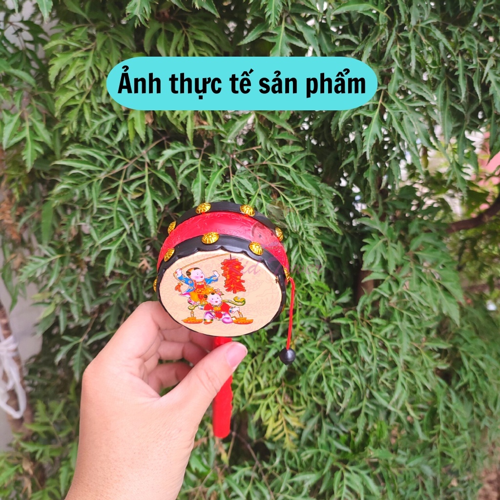 Trống lắc tay dân gian cho bé mầm non chơi trung thu bằng gỗ hoạ tiết
