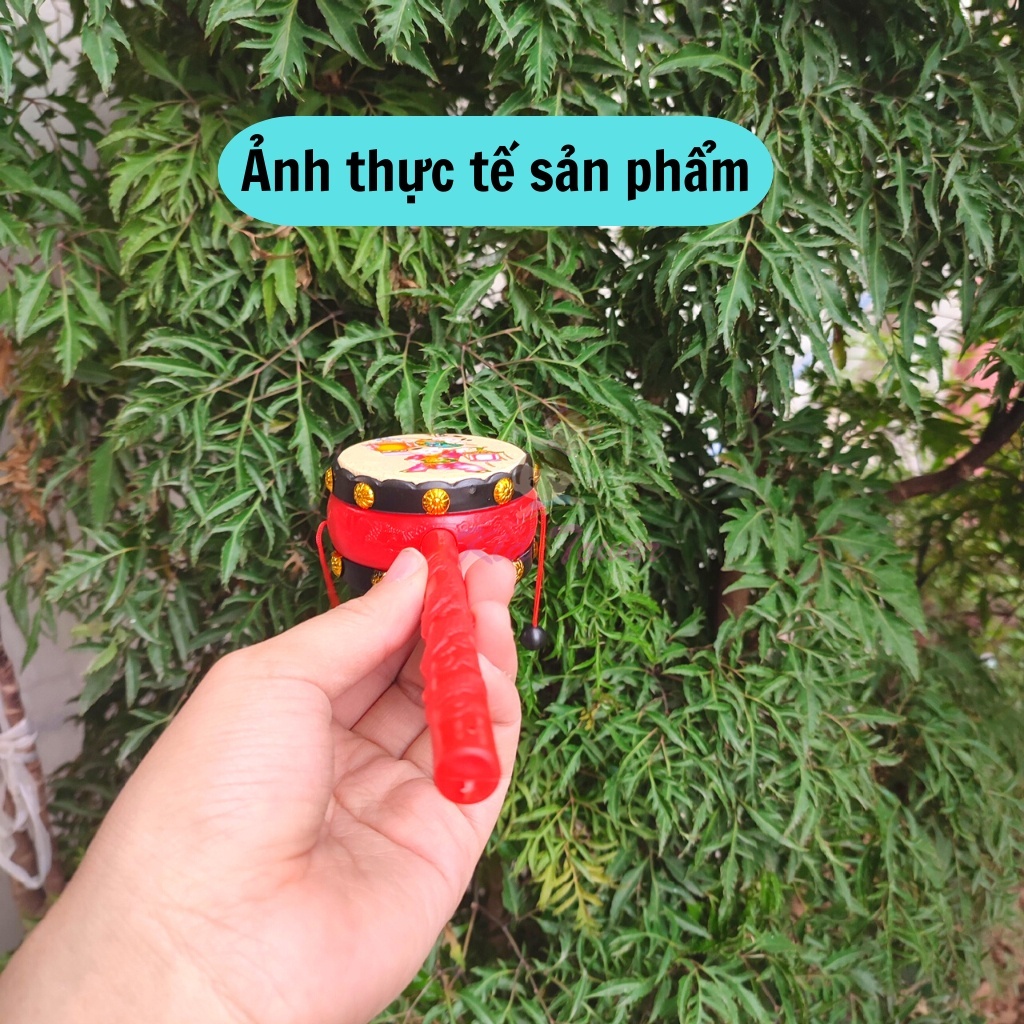 Trống lắc tay dân gian cho bé mầm non chơi trung thu bằng gỗ hoạ tiết