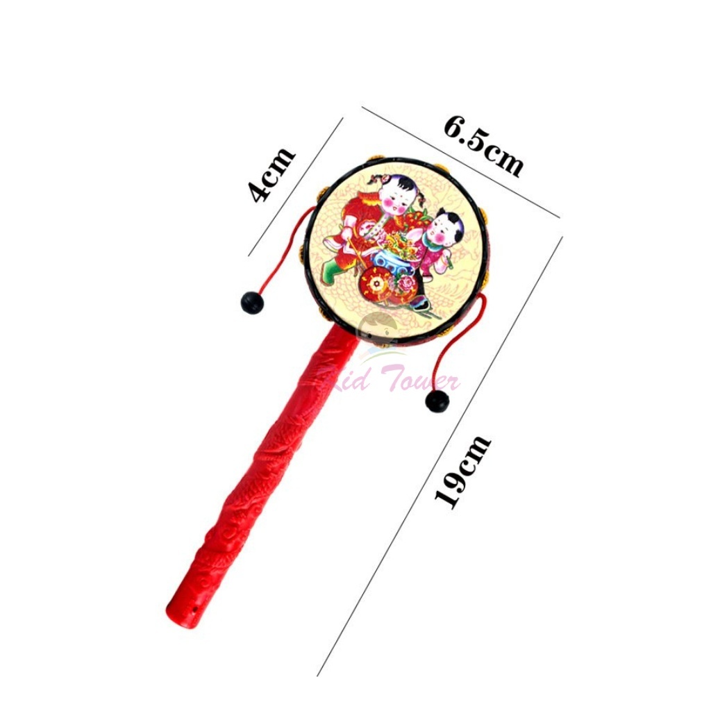 Trống lắc tay dân gian cho bé mầm non chơi trung thu bằng gỗ hoạ tiết