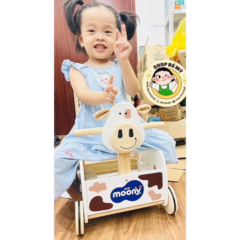 Xe tập đi kiêm xe chòi chân bằng gỗ cho bé Moony