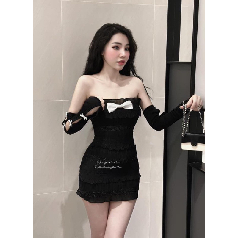 Váy body  đính nơ cup ngực siêu hách dáng sang xịn đẹp