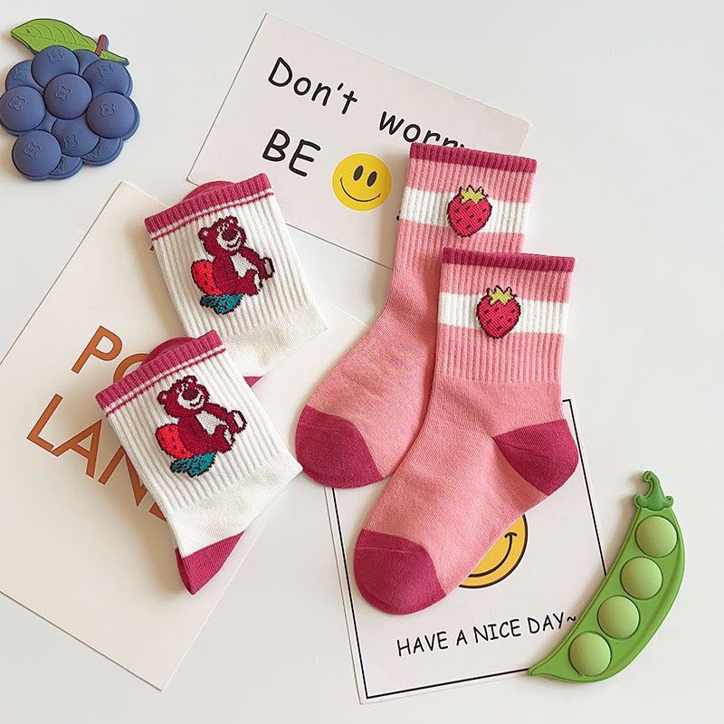 Tất Gấu Dâu Hồng Cổ Cao Cho Bé Sét 10 đôi 🌸free ship🌸