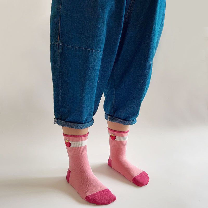 Tất Gấu Dâu Hồng Cổ Cao Cho Bé Sét 10 đôi 🌸free ship🌸