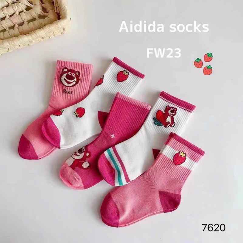 Tất Gấu Dâu Hồng Cổ Cao Cho Bé Sét 10 đôi 🌸free ship🌸