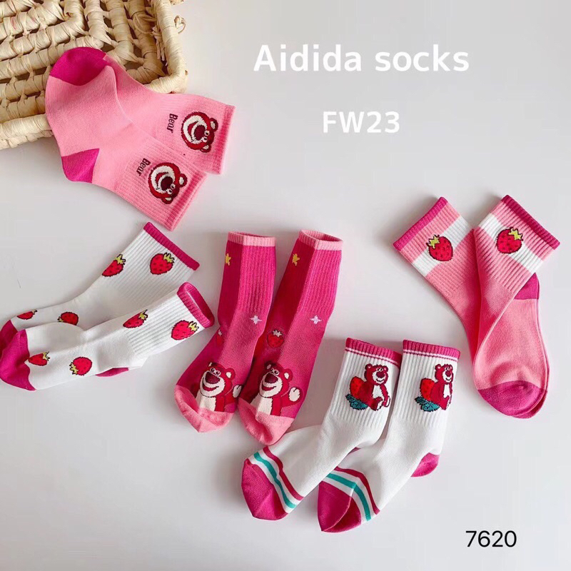 Tất Gấu Dâu Hồng Cổ Cao Cho Bé Sét 10 đôi 🌸free ship🌸