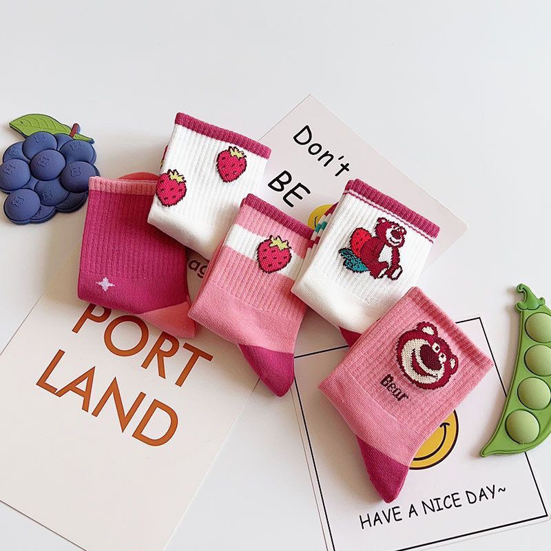 Tất Gấu Dâu Hồng Cổ Cao Cho Bé Sét 10 đôi 🌸free ship🌸