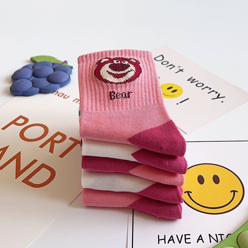 Tất Gấu Dâu Hồng Cổ Cao Cho Bé Sét 10 đôi 🌸free ship🌸