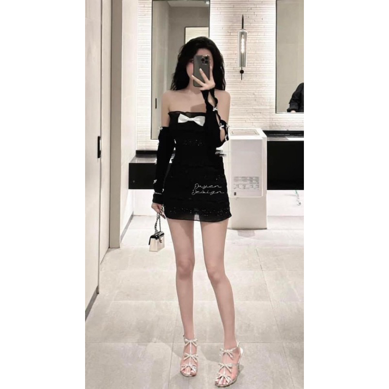 Váy body  đính nơ cup ngực siêu hách dáng sang xịn đẹp