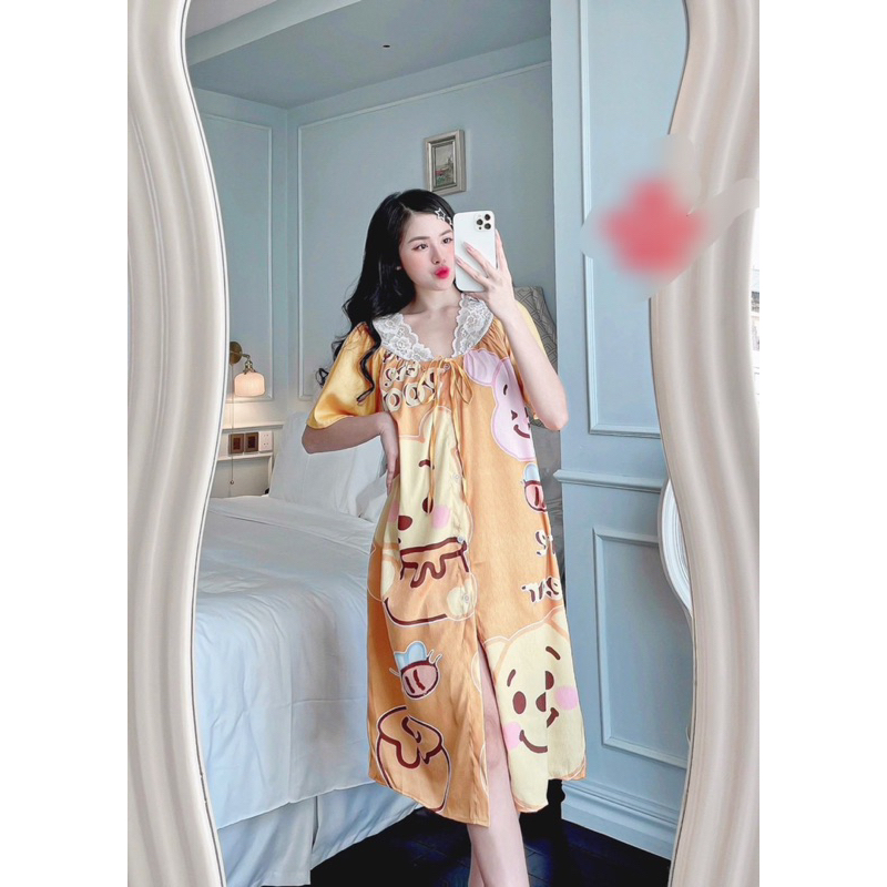 Váy ngủ hoạt hình Lụa xước Feesize dưới 65kg