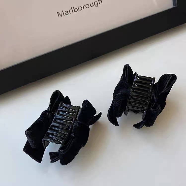 Set 2 Kẹp Tóc Nơ Vải Nhung Đen Phong Cách Tiểu Thư Dễ Thương Cho Nữ