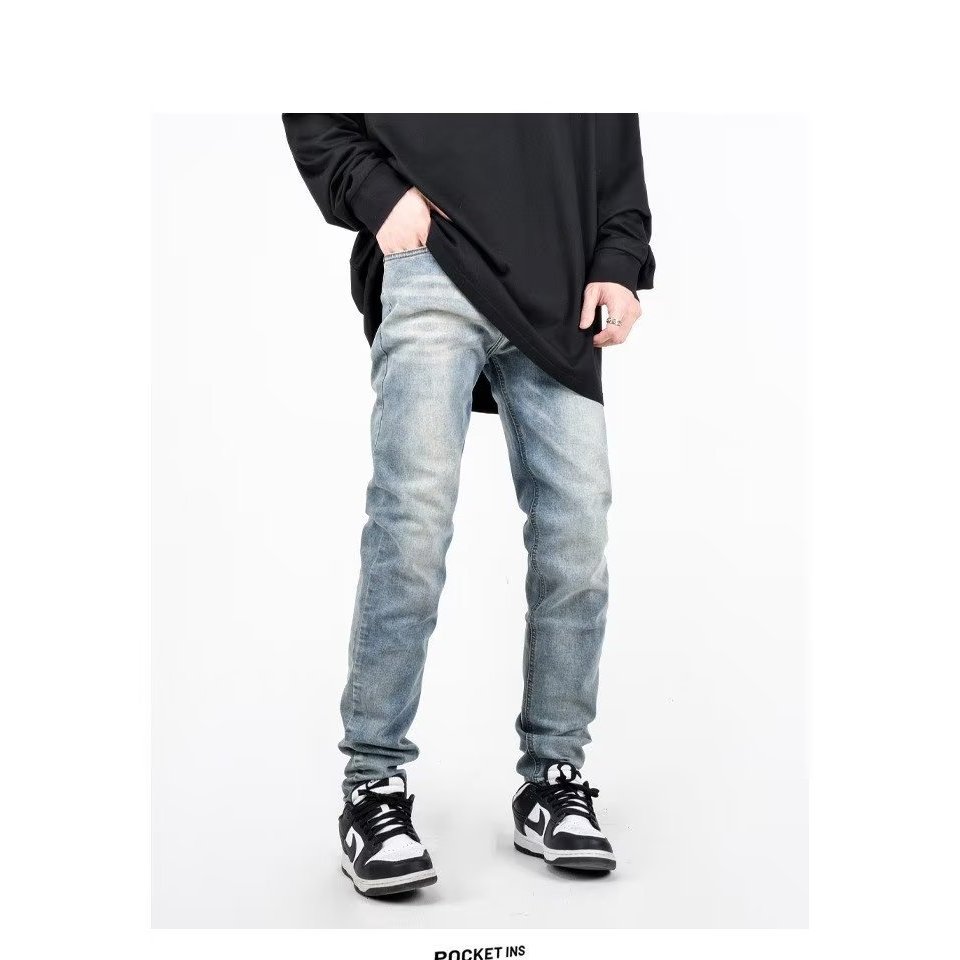 Quần Skinny Jeans Nam Streetwear Màu Xanh Trơn Wash Bạc NZ20 - Local Brand Chính Hãng