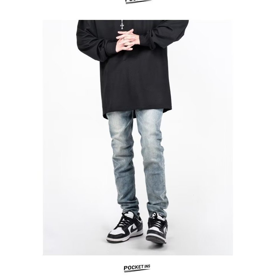 Quần Skinny Jeans Nam Streetwear Màu Xanh Trơn Wash Bạc NZ20 - Local Brand Chính Hãng