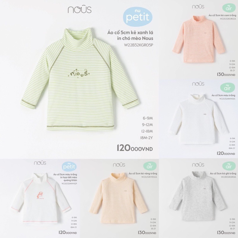 Áo cổ 5cm nhiều màu Nous cho bé 6-24M