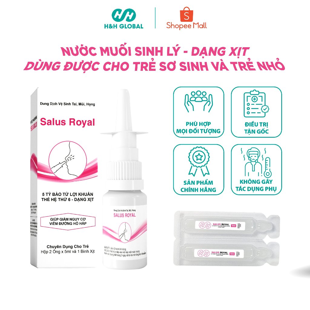 Nước muối sinh lý cho trẻ sơ sinh, trẻ nhỏ và cả người lớn SALUS ROYAL hết viêm mũi, rát họng  - HH GLOBAL
