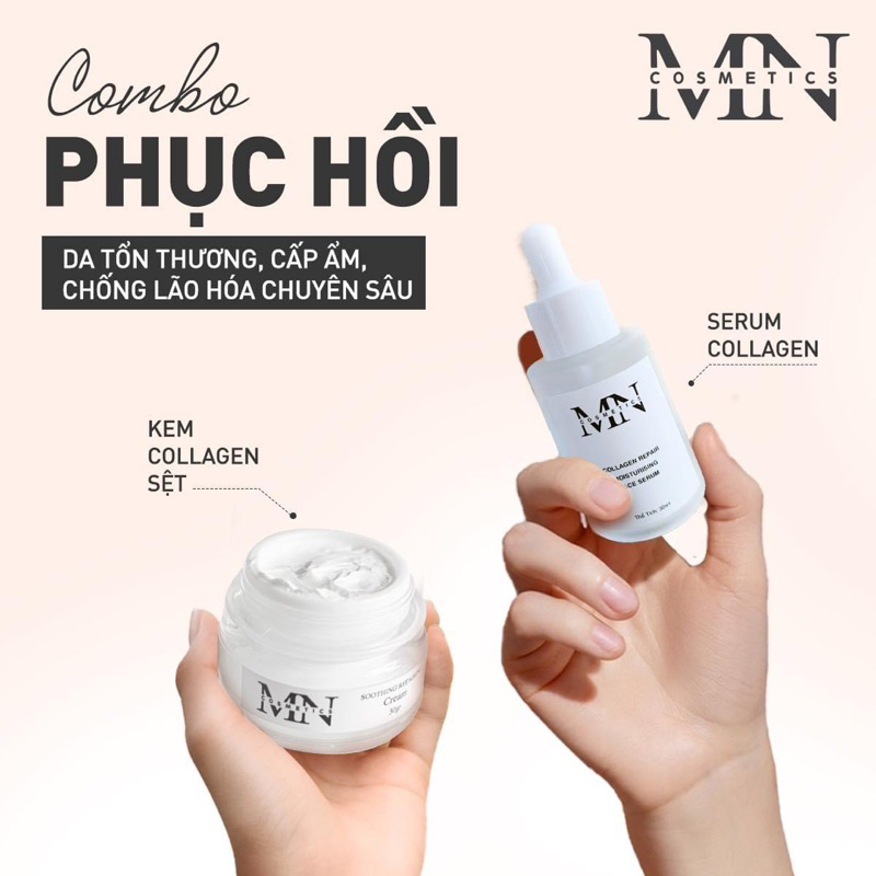 Combo phục hồi da sau tái tạo kem collagen + serum collagen mỹ nam