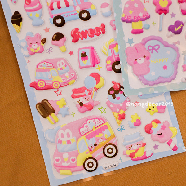 Hình dán sticker nổi 3D | Kẹo Ngọt |  hoạt hình dễ thương chống nước cho bé trai, bé gái | Nắng Decor