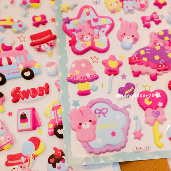 Hình dán sticker nổi 3D | Kẹo Ngọt |  hoạt hình dễ thương chống nước cho bé trai, bé gái | Nắng Decor