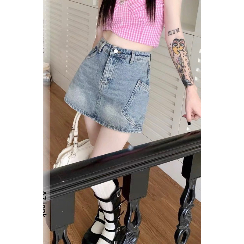 Quần Váy Jean Nữ Bigsize (55-90kg) Phối Túi Kiểu, Chân Váy Form Chữ A Đi Học Đi Chơi Ms2019