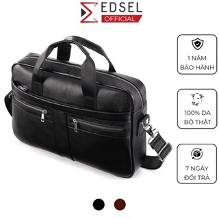 Túi xách nam công sở đựng laptop 14 inch da bò thật cao cấp Edsel đeo chéo, vai cỡ lớn đi làm, du lịch màu đen nâu