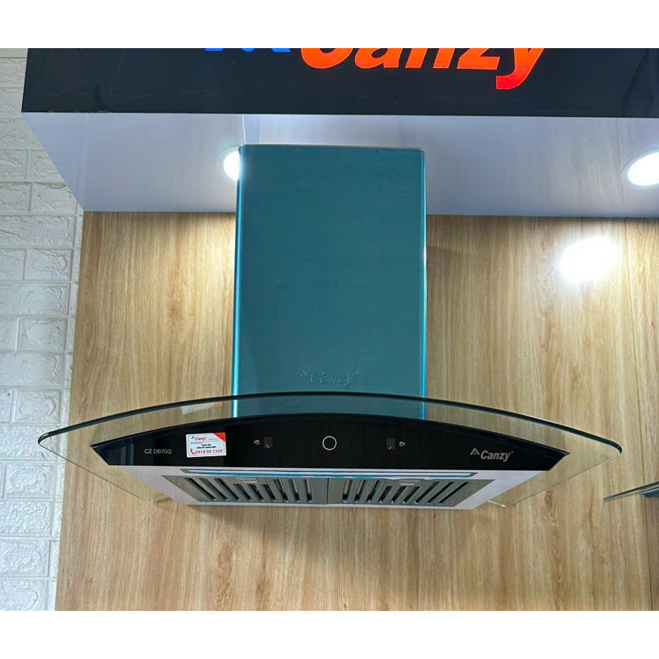 Máy hút mùi Canzy CZ DB70Q - Hút mùi nhà bếp kính cong chính hãng, hút mạnh, hoạt động êm ái, bảo hành chính bếp