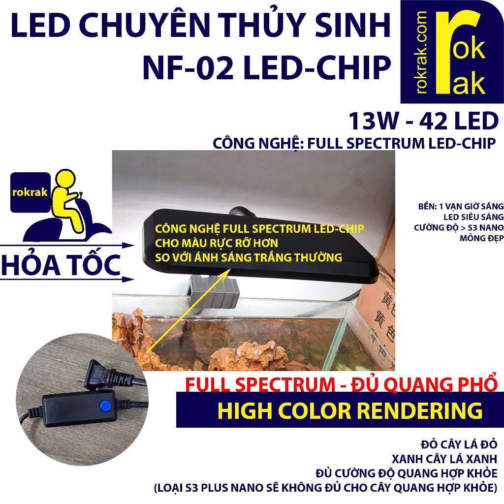 Đèn Led kẹp NF-02  NF02 | NF01  RIVERSIDE Công Nghệ LED-CHIP FULL SPECTRUM chuyên cho hồ thủy sinh 20-40cm