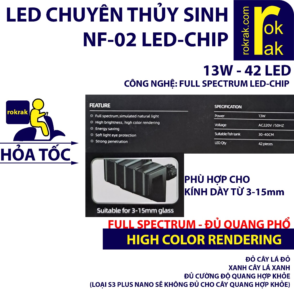 Đèn Led kẹp NF-02  NF02 | NF01  RIVERSIDE Công Nghệ LED-CHIP FULL SPECTRUM chuyên cho hồ thủy sinh 20-40cm