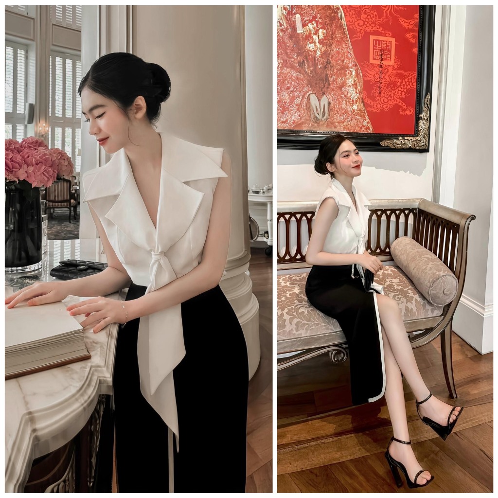 Set Vest Lụa Chân Váy Xẻ Sang Chảnh