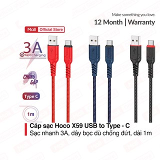 Cáp Sạc X59 Dây Dù Chống Đứt  2.4A cho các dòng điện thoại - Bảo Hành 12T LC DESIGN