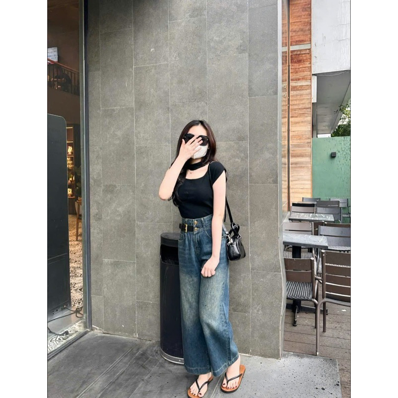 QUẦN SUÔNG DENIM GẤU TO 2KHUY KÈM ĐAI #5033