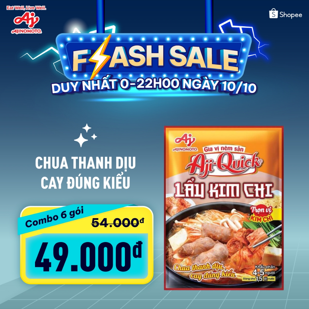 Lốc 6 gói gia vị Aji-Quick Lẩu Kim Chi (44g x 6 Gói)