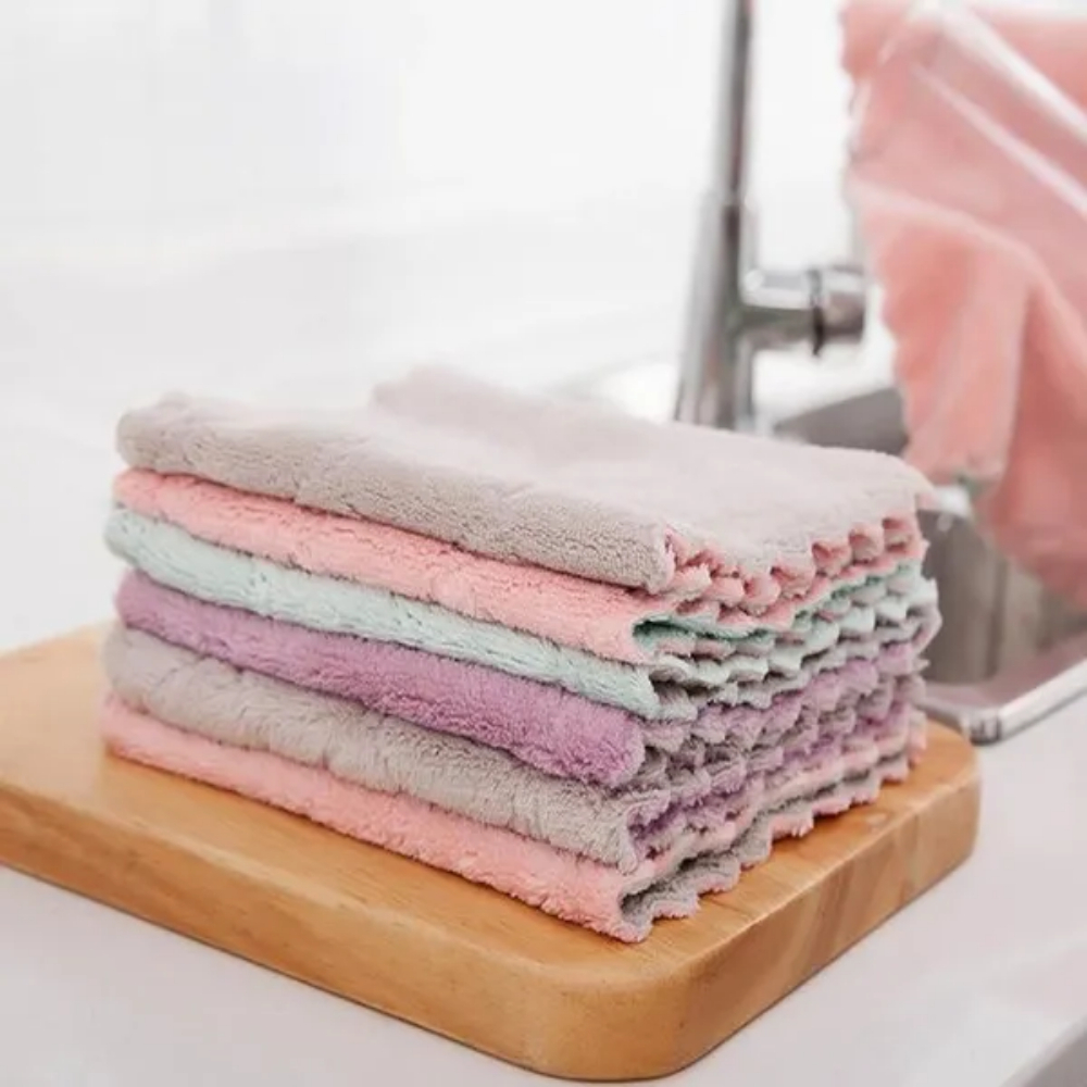 5 Khăn lau tay, lau bếp 2 mặt đa năng siêu mềm, thấm hút nước, giặt lại dễ dàng