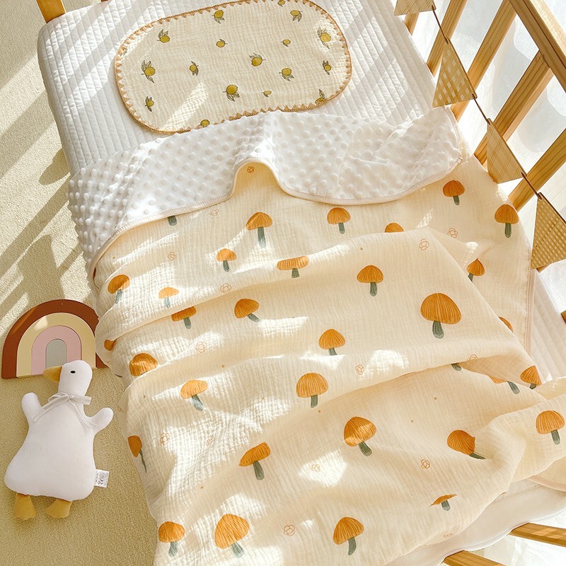 Chăn xô hạt đậu mền cho bé 80*100cm chăn cho bé đi học chăn xô 6 lớp Ếch xanh kids