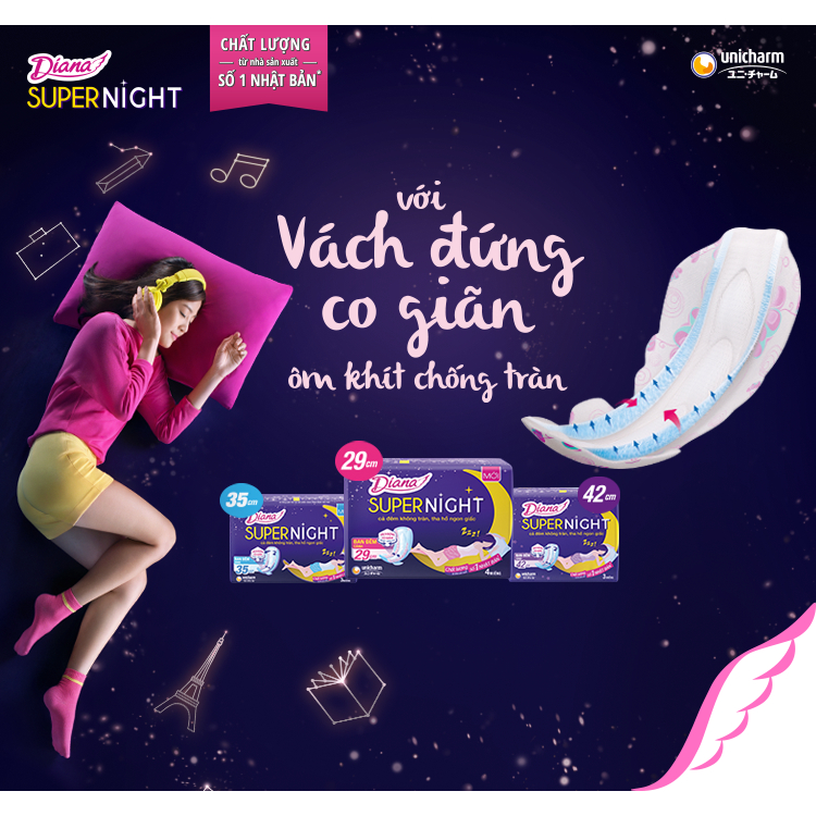 Băng Vệ Sinh Diana Ban Đêm Siêu Thấm Supernight 35cm/ 29cm