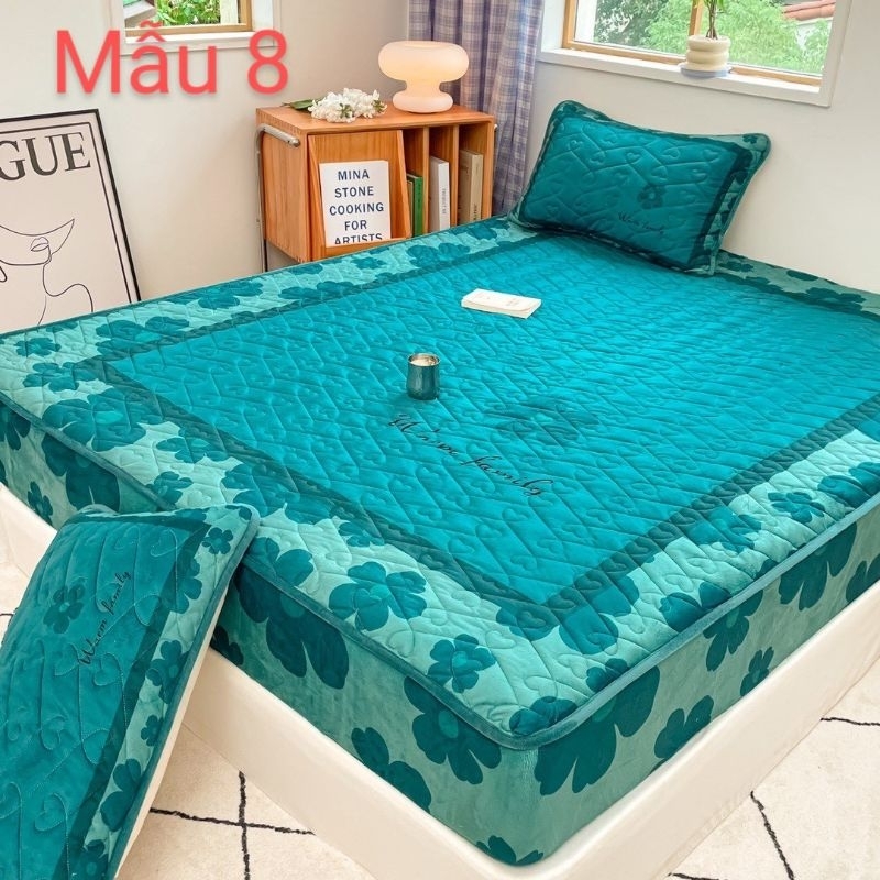 Bộ ga gối nỉ tuyết sản hô điểm thêm những bông hoa cúc tạo sự hài hoà cho căn phòng của bạn ga 1m6x2m