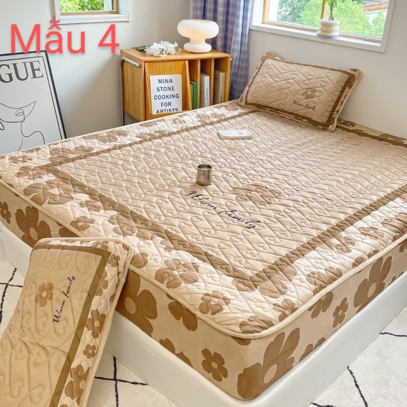 Bộ ga gối nỉ tuyết sản hô điểm thêm những bông hoa cúc tạo sự hài hoà cho căn phòng của bạn ga 1m6x2m