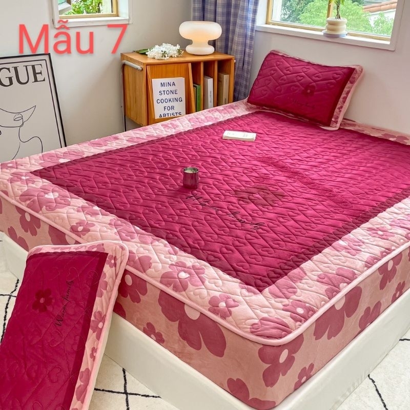 Bộ ga gối nỉ tuyết sản hô điểm thêm những bông hoa cúc tạo sự hài hoà cho căn phòng của bạn ga 1m6x2m