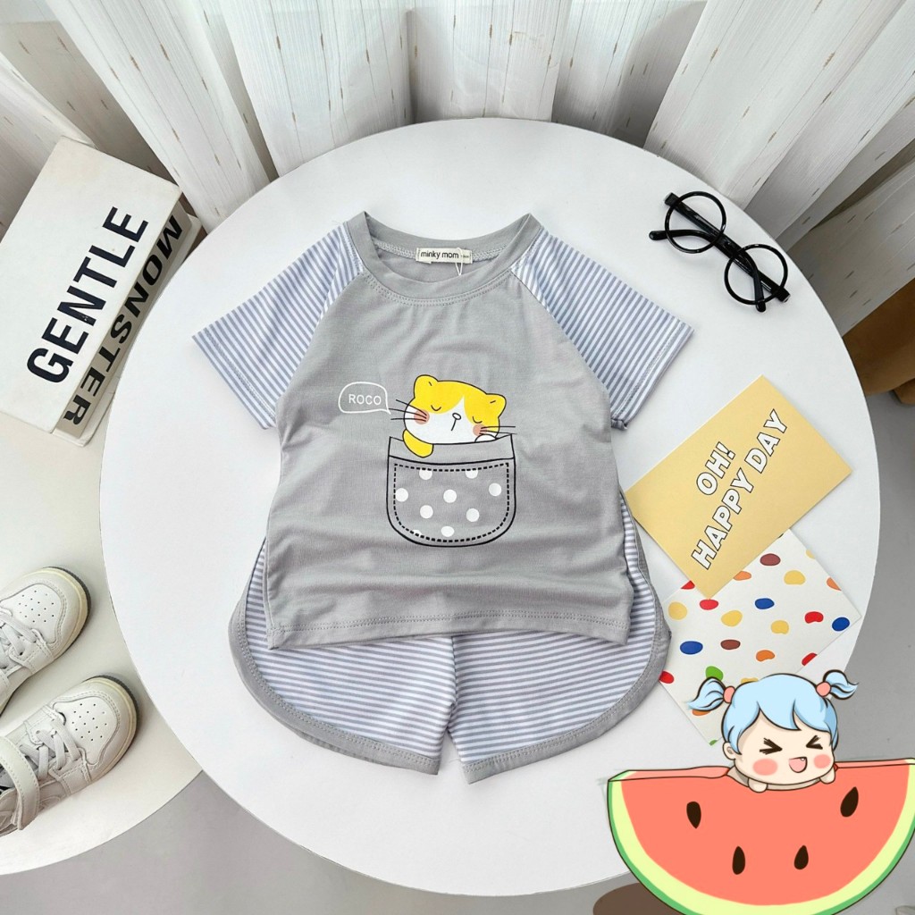 Bộ Cộc Tay Cho Bé Bộ Minky Mom Cộc Tay Chất Thun Lạnh siêu mềm mịn thoáng mát 5 hinh QN1