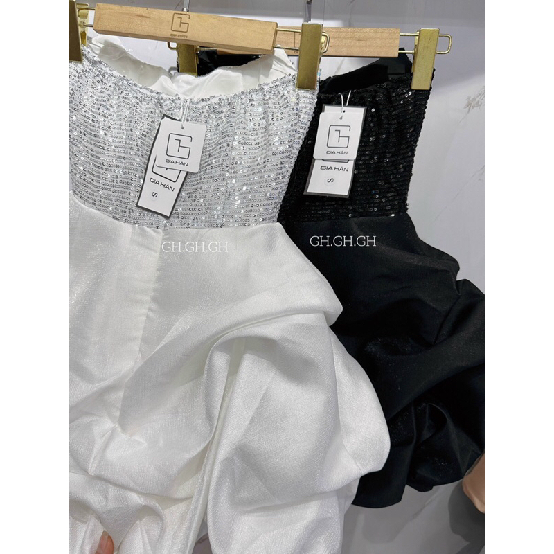 Váy thiết kế tafta phối kim sa cúp ngực chân váy hoa hồng sexy size SML