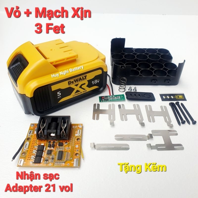 Vỏ Pin Dewalt Tàu Chân Ngắn  - Đóng Được 10 Cell 18650 - Có Led Báo Pin