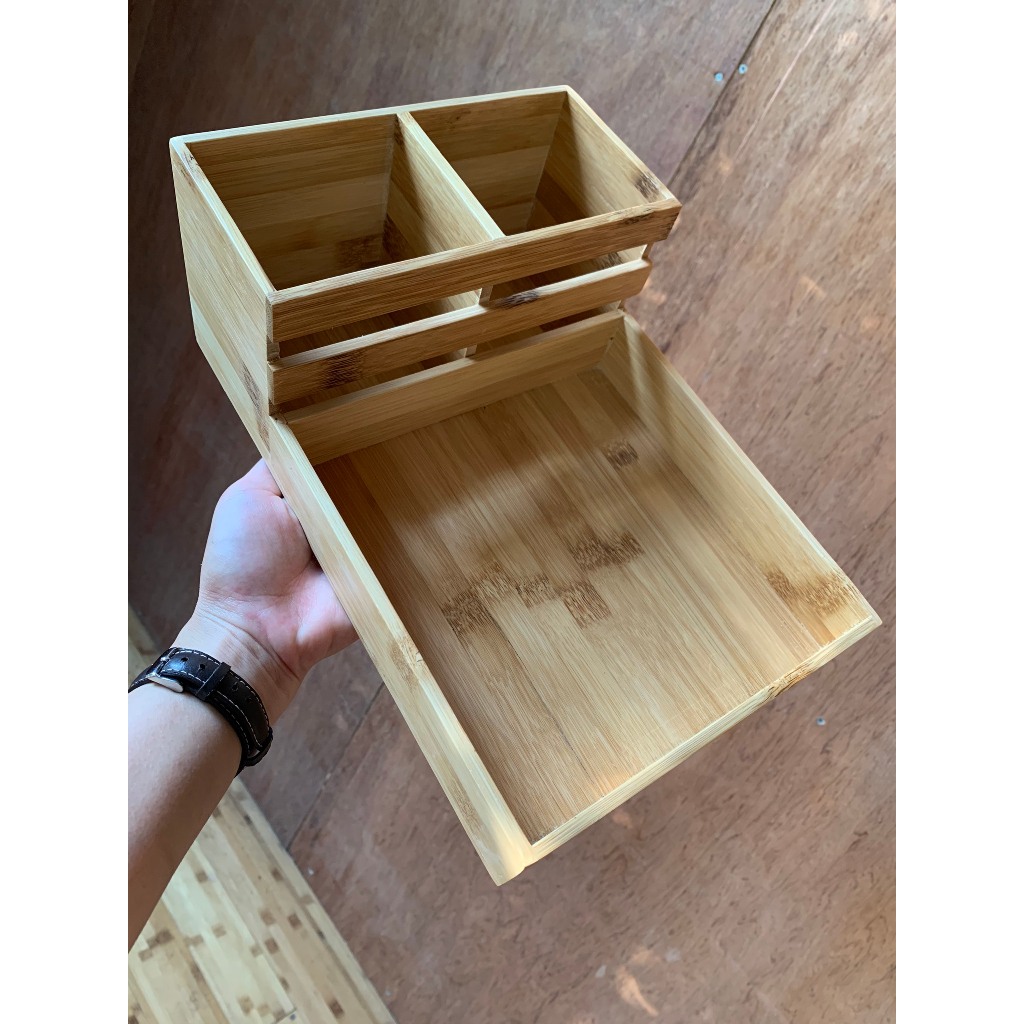 Khay đa năng đựng đũa, thìa, gia vị có chia ngăn BAMVINA 29x19x12cm- Khay đa năng bằng tre