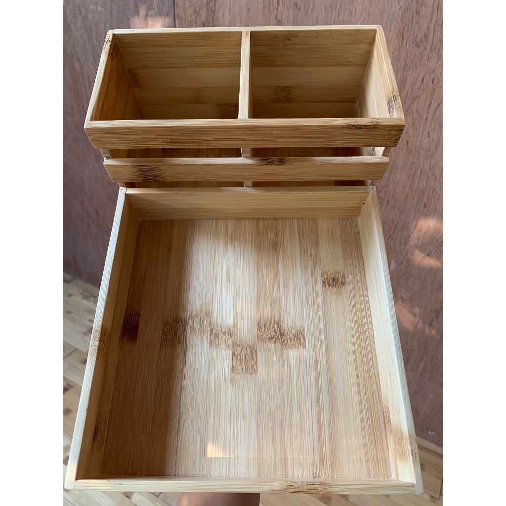 Khay đa năng đựng đũa, thìa, gia vị có chia ngăn BAMVINA 29x19x12cm- Khay đa năng bằng tre