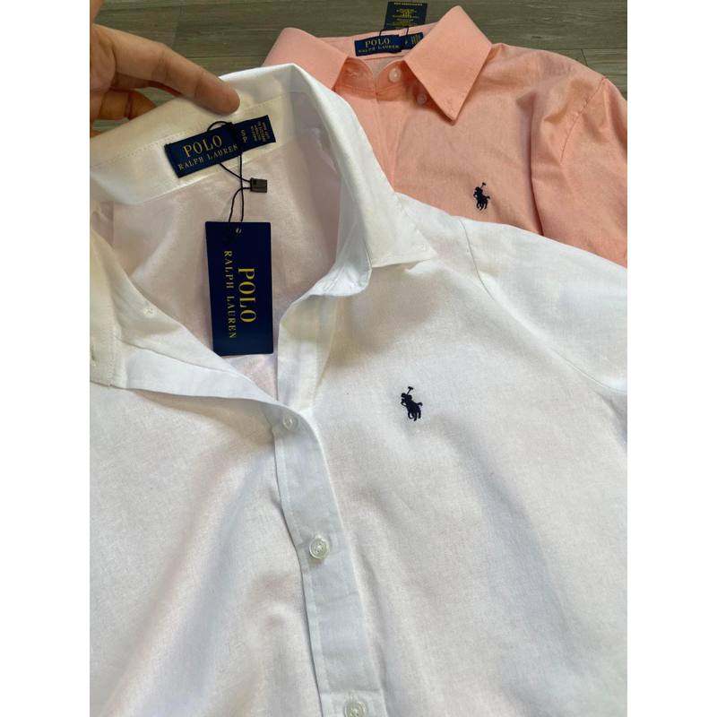 Áo sơ mi linen trắng tay dài Po*lo