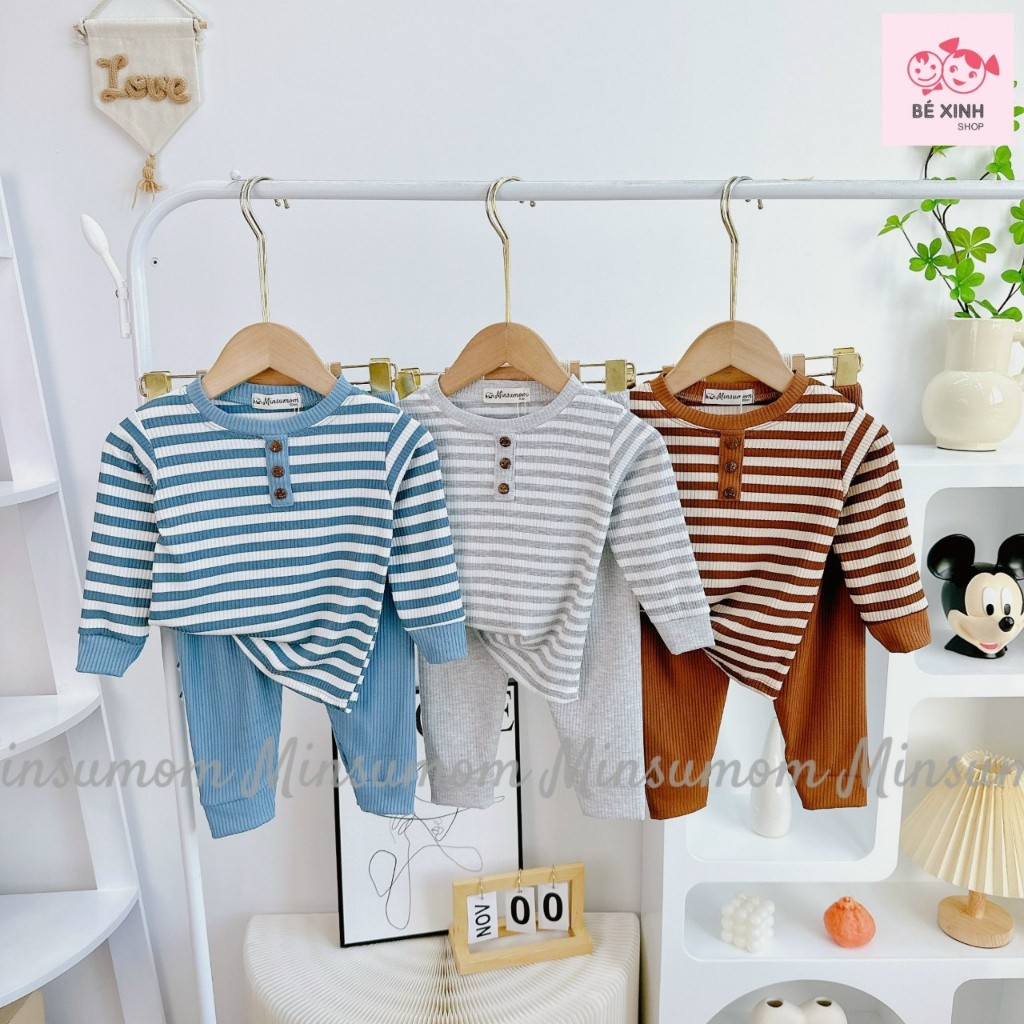 Set Đồ Bộ Dài Tay Thu Đông Cho Bé Trai Bé Gái 8-18kg  Bộ Quần Áo Tay Dài Len Tăm Cho Bé Trai Gái DÀI GÂN SỌC
