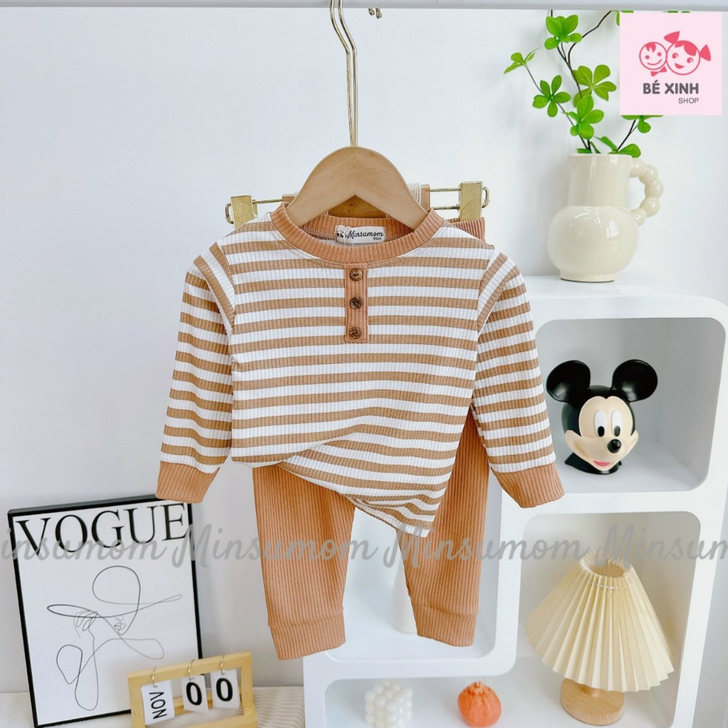 Set Đồ Bộ Dài Tay Thu Đông Cho Bé Trai Bé Gái 8-18kg  Bộ Quần Áo Tay Dài Len Tăm Cho Bé Trai Gái DÀI GÂN SỌC