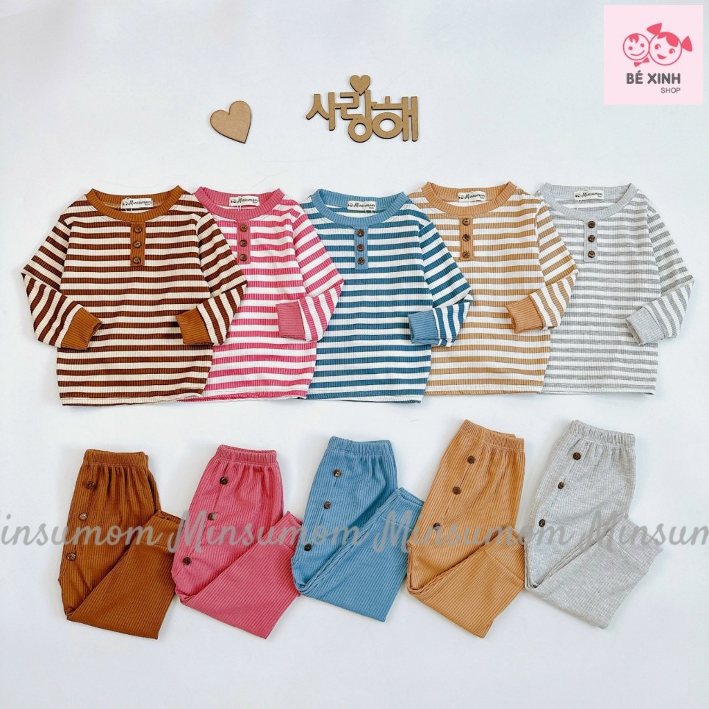 Set Đồ Bộ Dài Tay Thu Đông Cho Bé Trai Bé Gái 8-18kg  Bộ Quần Áo Tay Dài Len Tăm Cho Bé Trai Gái DÀI GÂN SỌC