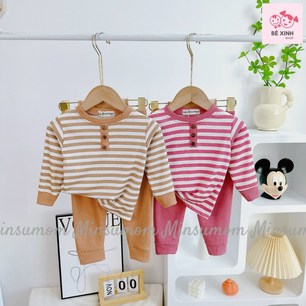 Set Đồ Bộ Dài Tay Thu Đông Cho Bé Trai Bé Gái 8-18kg  Bộ Quần Áo Tay Dài Len Tăm Cho Bé Trai Gái DÀI GÂN SỌC