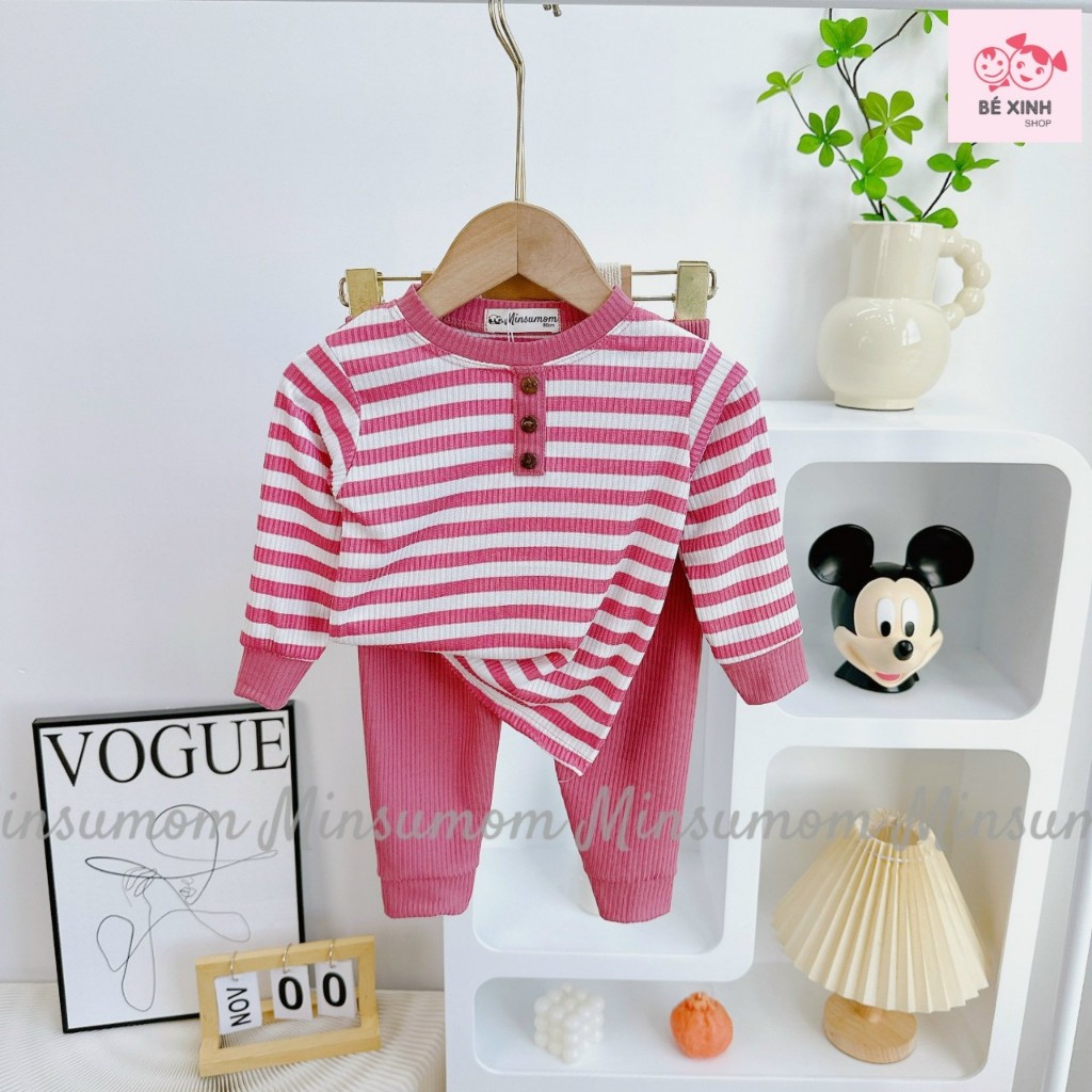 Set Đồ Bộ Dài Tay Thu Đông Cho Bé Trai Bé Gái 8-18kg  Bộ Quần Áo Tay Dài Len Tăm Cho Bé Trai Gái DÀI GÂN SỌC