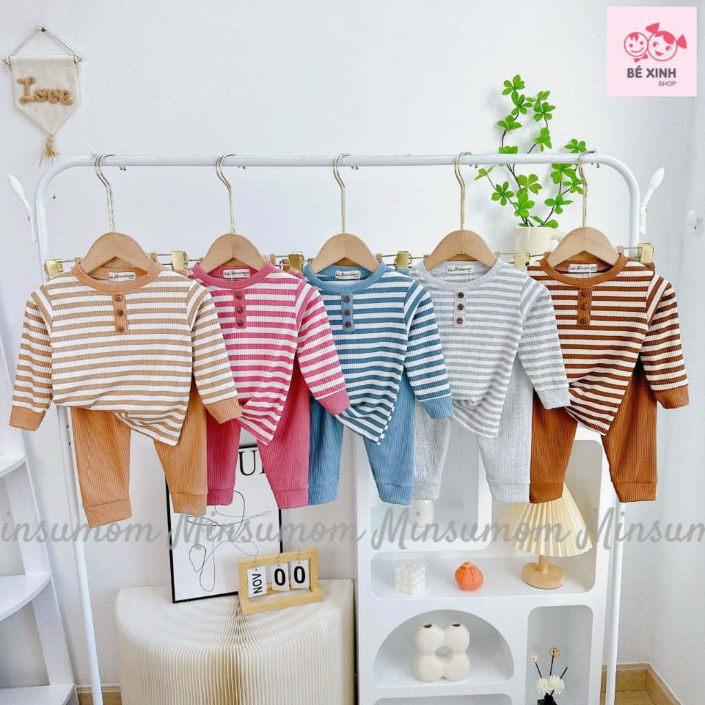 Set Đồ Bộ Dài Tay Thu Đông Cho Bé Trai Bé Gái 8-18kg  Bộ Quần Áo Tay Dài Len Tăm Cho Bé Trai Gái DÀI GÂN SỌC