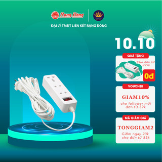 Ổ cắm điện, ổ cắm đa năng dài 2m/5m oc05 3c/2m/10a, 1 ổ cắm 3 lỗ và 2 ổ cắm 2 lỗ đa năng, chuẩn thương hiệu rạng đông