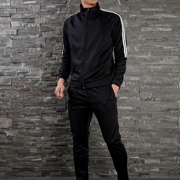 Quần áo thể thao nam co giãn chất poni dày dặn , Đồ bộ nam mùa thu đông dài tay